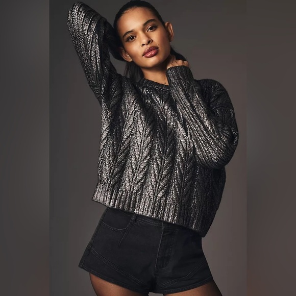 By Anthropologie Metallic Coated Crewneck Sweater - Picture 1 of 6